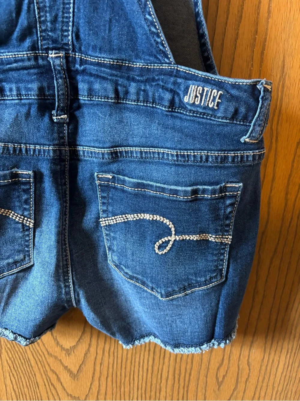 Justice Denim Short Overalls with Rainbow Straps - Blue Jean Shortalls 14